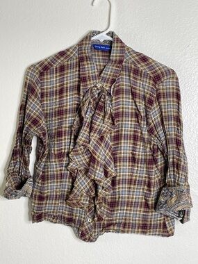 Georg Roth Womens Plaid Ruffle Front Blouse Stagecoach Western S Ruffle